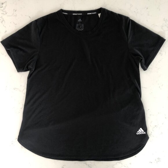 Adidas Activewear Athletic Aeroready SS Crew Neck Top Black White Logo Sz S - Picture 2 of 13